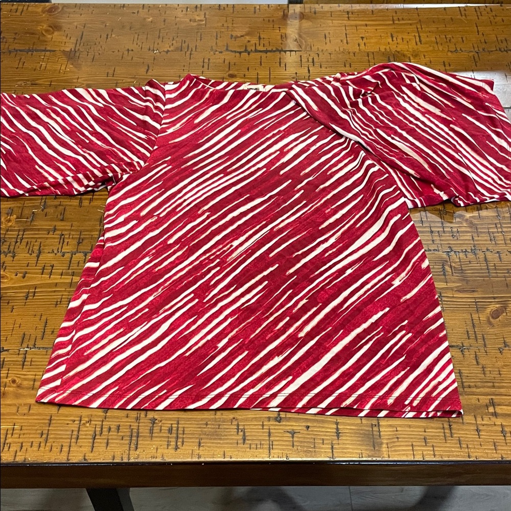 Anne Klein Red and White Striped Short Sleeve Top